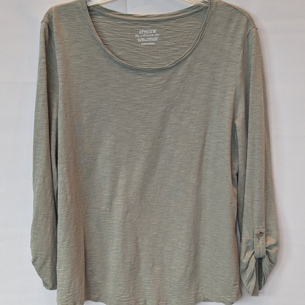 Chico's Sage Green Ultimate Roll-tab Long SleeveTee